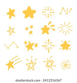 Various star and sparkle doodle hand drawn for element and illustration