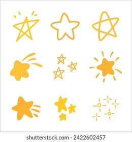 Various star and sparkle doodle hand drawn for element and illustration