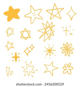 Various star and sparkle doodle hand drawn for element, cartoon and illustration