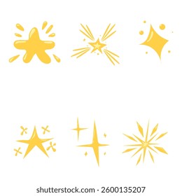 Various star and sparkle doodle hand drawn for element, cartoon and illustration