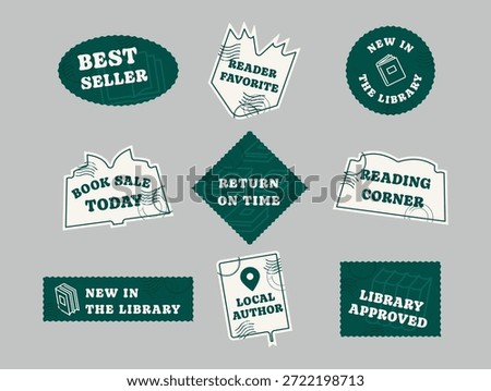 Various sticker designs featuring phrases promoting reading, library activities and local authors for use in sticker books