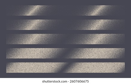 Various Stipple Diagonal Gradients Vector Design Elements Set Abstract Background. Dot Work Style Textured Brushstrokes Assorted Clip Art Collection. Dotted Tilted Gradient Patterned Straight Borders