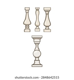 Various stone balusters presenting classical and modern decorative architectural elements, providing a versatile collection for design, construction, and ornamental projects on a clear background