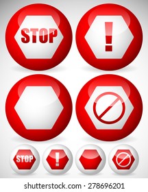 Various stop, attention or warning signs. Vector.