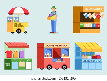 Various of street food vendor flat illustration. 