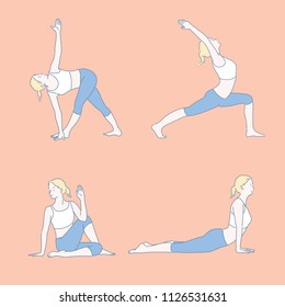 various stretching poses. hand drawn style vector design illustrations.