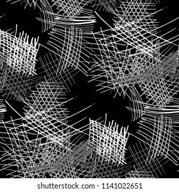Various Strokes. Seamless Black White Pattern with Chaotic Hand Drawn Lines. Modern Background for Calico, Fabric, Print. Vertical, Horizontal and Diagonal Strokes. Grunge Vector