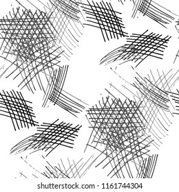 Various Strokes. Seamless Black White Pattern with Chaotic Hand Drawn Lines. Retro Background for Textile, Paper, Fabric. Vertical, Horizontal and Diagonal Strokes. Grunge Vector Texture