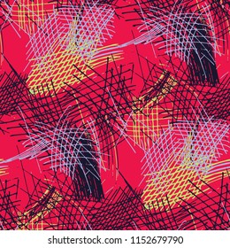 Various Strokes. Seamless Pattern with chaotic Hand Drawn Lines. Modern Background for Textile, Shirt, Fabric. Vertical, Horizontal and Diagonal Strokes. Grunge Vector Texture