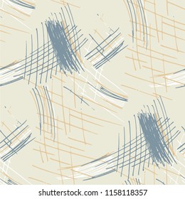 Various Strokes. Seamless Pattern with chaotic Hand Drawn Lines. Vintage Background for Textile, Paper, Print. Vertical, Horizontal and Diagonal Strokes. Grunge Vector Texture