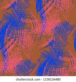 Various Strokes. Seamless Pattern with chaotic Hand Drawn Lines. Retro Background for Cloth, Dress, Tablecloth. Vertical, Horizontal and Diagonal Strokes. Grunge Vector Texture