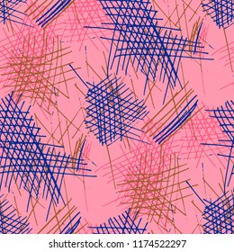 Various Strokes. Seamless Pattern with chaotic Hand Drawn Lines. Retro Background for Paper, Wallpaper, Linen. Vertical, Horizontal and Diagonal Strokes. Grunge Vector Texture