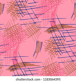 Various Strokes. Seamless Pattern with chaotic Hand Drawn Lines. Modern Background for Textile, Paper, Fabric. Vertical, Horizontal and Diagonal Strokes. Grunge Vector Texture
