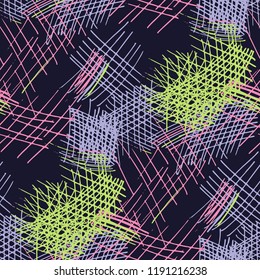 Various Strokes. Seamless Pattern with chaotic Hand Drawn Lines. Retro Background for Cloth, Dress, Linen. Vertical, Horizontal and Diagonal Strokes. Grunge Vector Texture