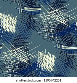 Various Strokes. Seamless Pattern with chaotic Hand Drawn Lines. Retro Background for Cloth, Wallpaper, Linen. Vertical, Horizontal and Diagonal Strokes. Grunge Vector Texture