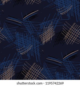 Various Strokes. Seamless Pattern with chaotic Hand Drawn Lines. Modern Background for Textile, Paper, Print. Vertical, Horizontal and Diagonal Strokes. Grunge Vector Texture