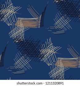 Various Strokes. Seamless Pattern with chaotic Hand Drawn Lines. Retro Background for Calico, Paper, Print. Vertical, Horizontal and Diagonal Strokes. Grunge Vector Texture