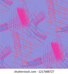 Various Strokes. Seamless Pattern with chaotic Hand Drawn Lines. Vintage Background for Curtain, Dress, Tablecloth. Vertical, Horizontal and Diagonal Strokes. Grunge Vector Texture
