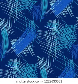 Various Strokes. Seamless Pattern with chaotic Hand Drawn Lines. Trendy Background for Print, Wallpaper, Swimwear. Vertical, Horizontal and Diagonal Strokes. Grunge Vector Texture