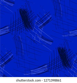 Various Strokes. Seamless Pattern with chaotic Hand Drawn Lines. Modern Background for Curtain, Dress, Tablecloth. Vertical, Horizontal and Diagonal Strokes. Grunge Vector Texture
