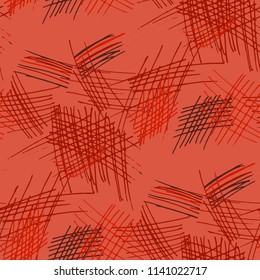 Various Strokes. Seamless Texture with chaotic Hand Drawn Lines. Modern Background for Chintz, Print, Swimwear. Vertical, Horizontal and Diagonal Strokes. Grunge Vector Texture