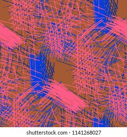 Various Strokes. Seamless Texture with chaotic Hand Drawn Lines. Modern Background for Curtain, Shirt, Fabric. Vertical, Horizontal and Diagonal Strokes. Grunge Vector Texture
