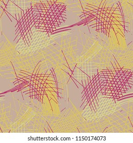 Various Strokes. Seamless Texture with chaotic Hand Drawn Lines. Trendy Background for Chintz, Wallpaper, Swimwear. Vertical, Horizontal and Diagonal Strokes. Grunge Vector Texture