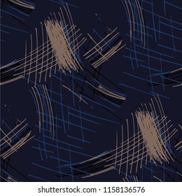 Various Strokes. Seamless Texture with chaotic Hand Drawn Lines. Retro Background for Cloth, Wallpaper, Linen. Vertical, Horizontal and Diagonal Strokes. Grunge Vector Texture