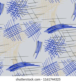 Various Strokes. Seamless Texture with chaotic Hand Drawn Lines. Modern Background for Calico, Paper, Print. Vertical, Horizontal and Diagonal Strokes. Grunge Vector Texture
