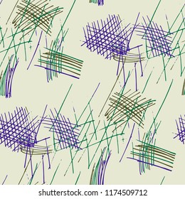Various Strokes. Seamless Texture with chaotic Hand Drawn Lines. Trendy Background for Calico, Fabric, Print. Vertical, Horizontal and Diagonal Strokes. Grunge Vector Texture
