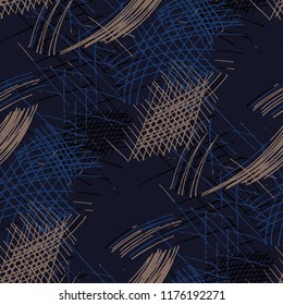 Various Strokes. Seamless Texture with chaotic Hand Drawn Lines. Vintage Background for Curtain, Dress, Tablecloth. Vertical, Horizontal and Diagonal Strokes. Grunge Vector Texture