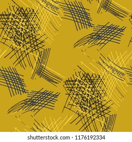 Various Strokes. Seamless Texture with chaotic Hand Drawn Lines. Retro Background for Cloth, Dress, Tablecloth. Vertical, Horizontal and Diagonal Strokes. Grunge Vector Texture