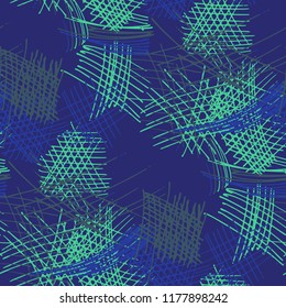 Various Strokes. Seamless Texture with chaotic Hand Drawn Lines. Trendy Background for Chintz, Print, Swimwear. Vertical, Horizontal and Diagonal Strokes. Grunge Vector Texture