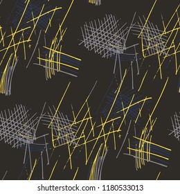 Various Strokes. Seamless Texture with chaotic Hand Drawn Lines. Trendy Background for Curtain, Dress, Tablecloth. Vertical, Horizontal and Diagonal Strokes. Grunge Vector Texture