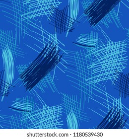 Various Strokes. Seamless Texture with chaotic Hand Drawn Lines. Vintage Background for Curtain, Shirt, Tablecloth. Vertical, Horizontal and Diagonal Strokes. Grunge Vector Texture