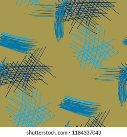 Various Strokes. Seamless Texture with chaotic Hand Drawn Lines. Trendy Background for Chintz, Wallpaper, Swimwear. Vertical, Horizontal and Diagonal Strokes. Grunge Vector Texture
