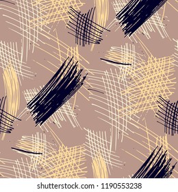 Various Strokes. Seamless Texture with chaotic Hand Drawn Lines. Vintage Background for Calico, Fabric, Print. Vertical, Horizontal and Diagonal Strokes. Grunge Vector Texture