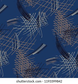Various Strokes. Seamless Texture with chaotic Hand Drawn Lines. Modern Background for Chintz, Print, Underwear. Vertical, Horizontal and Diagonal Strokes. Grunge Vector Texture