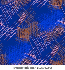 Various Strokes. Seamless Texture with chaotic Hand Drawn Lines. Trendy Background for Curtain, Shirt, Tablecloth. Vertical, Horizontal and Diagonal Strokes. Grunge Vector Texture