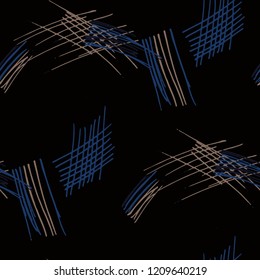 Various Strokes. Seamless Texture with chaotic Hand Drawn Lines. Trendy Background for Chintz, Print, Swimwear. Vertical, Horizontal and Diagonal Strokes. Grunge Vector Texture
