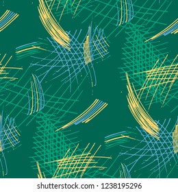 Various Strokes. Seamless Texture with chaotic Hand Drawn Lines. Trendy Background for Curtain, Dress, Tablecloth. Vertical, Horizontal and Diagonal Strokes. Grunge Vector Texture