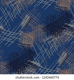 Various Strokes. Seamless Texture with chaotic Hand Drawn Lines. Trendy Background for Chintz, Print, Underwear. Vertical, Horizontal and Diagonal Strokes. Grunge Vector Texture