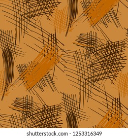 Various Strokes. Seamless Texture with chaotic Hand Drawn Lines. Modern Background for Cloth, Wallpaper, Linen. Vertical, Horizontal and Diagonal Strokes. Grunge Vector Texture