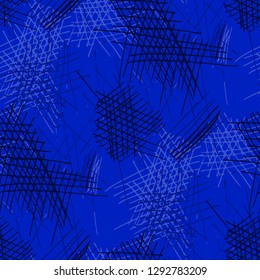 Various Strokes. Seamless Texture with chaotic Hand Drawn Lines. Retro Background for Cloth, Dress, Linen. Vertical, Horizontal and Diagonal Strokes. Grunge Vector Texture