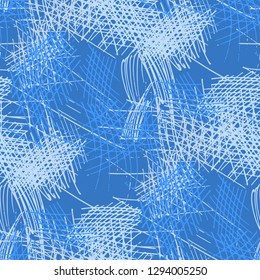 Various Strokes. Seamless Texture with chaotic Hand Drawn Lines. Modern Background for Curtain, Shirt, Tablecloth. Vertical, Horizontal and Diagonal Strokes. Grunge Vector Texture