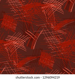 Various Strokes. Seamless Texture with chaotic Hand Drawn Lines. Retro Background for Cloth, Dress, Tablecloth. Vertical, Horizontal and Diagonal Strokes. Grunge Vector Texture