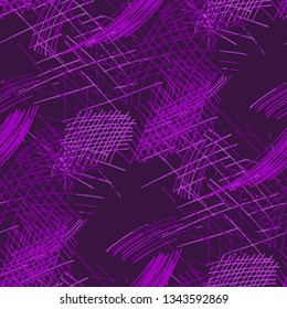 Various Strokes. Seamless Texture with chaotic Hand Drawn Lines. Modern Background for Curtain, Dress, Tablecloth. Vertical, Horizontal and Diagonal Strokes. Grunge Vector Texture
