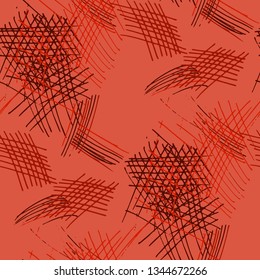 Various Strokes. Seamless Texture with chaotic Hand Drawn Lines. Retro Background for Chintz, Print, Underwear. Vertical, Horizontal and Diagonal Strokes. Grunge Vector Texture
