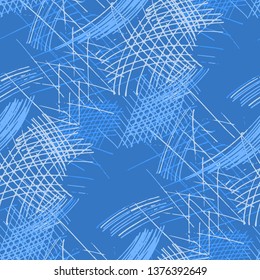 Various Strokes. Seamless Texture with chaotic Hand Drawn Lines. Trendy Background for Cloth, Dress, Tablecloth. Vertical, Horizontal and Diagonal Strokes. Grunge Vector Texture