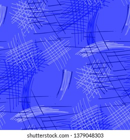 Various Strokes. Seamless Texture with chaotic Hand Drawn Lines. Trendy Background for Curtain, Dress, Tablecloth. Vertical, Horizontal and Diagonal Strokes. Grunge Vector Texture